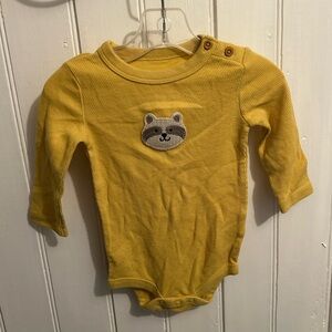 Joe Fresh 3/6m Yellow racoon long sleeve waffle knit onesie